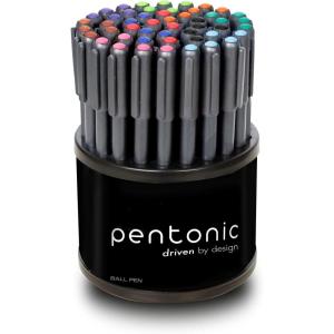 Pentonic Ballpoint Pens In Pen Organizer, Bulk 50 Count, Assorted Colored Ink (10 Different Colors), 1.0 mm Medium Point, Smooth Writing (PEN12177)(Multicolor)