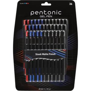 Pentonic Gel Pens, 24 Count, Mixed Pack (12 Assorted Color Pens, 12 Glitter Pens), Medium & Fine Point, Smooth Writing For Journaling (1002355)(Black  Blue  Red Gel)
