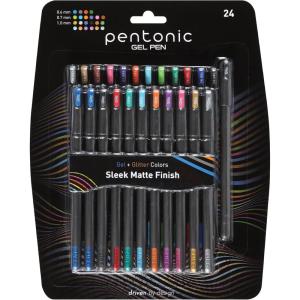 Pentonic Gel Pens, 24 Count, Mixed Pack (12 Assorted Color Pens, 12 Glitter Pens), Medium & Fine Point, Smooth Writing For Journaling (1002355)(Multicolor Gel)