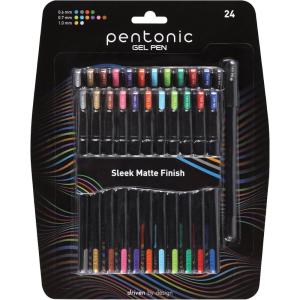 Pentonic Gel Pens, 24 Count, Mixed Pack (12 Assorted Color Pens, 12 Glitter Pens), Medium & Fine Point, Smooth Writing For Journaling (1002355)(Multicolor Gel & Glitter)