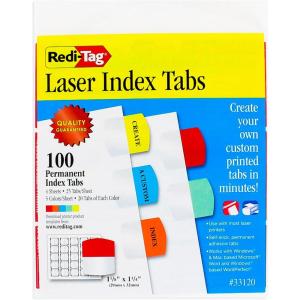 Redi-Tag Laser Printable Tabs, Permanent Index Tabs, Customizable Adhesive Labels, 5 Assorted Colors: Yellow, Red, Blue, Green, Orange, 1.125″ x 1.25″, 375 Per Pack (B39020)(100 labels)