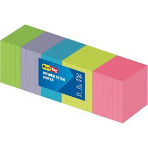 Redi-Tag Sticky Notes, Power Stick Notes, Adhesive Reminders, 3″ x 3″ Reusable Notes, Strong Adhesive Memos, Assorted Bright Colors, 24 Pack (1000978)(24 pack)