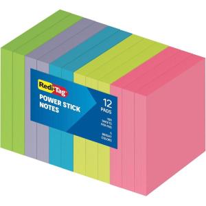 Redi-Tag Sticky Notes, Power Stick Notes, Adhesive Reminders, 3″ x 3″ Reusable Notes, Strong Adhesive Memos, Assorted Bright Colors, 8 Pack (1000975)(12 Pack)