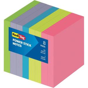 Redi-Tag Sticky Notes, Power Stick Notes, Adhesive Reminders, 3″ x 3″ Reusable Notes, Strong Adhesive Memos, Assorted Bright Colors, 8 Pack (1000975)(8 Pack)