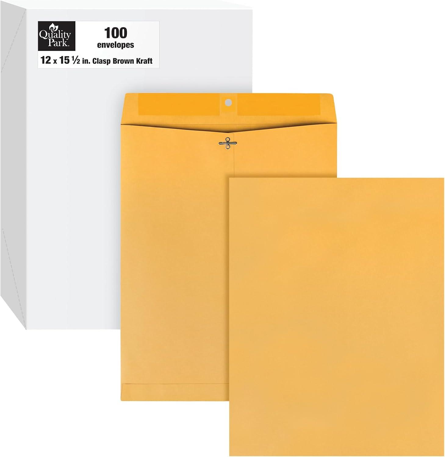 imageQuality Park 12 x 1512 Clasp Envelopes Clasp and Gummed Closures for Oversized Papers Drawings or Posters 32 lb Kraft Paper 100Box QUA3781012 x 155