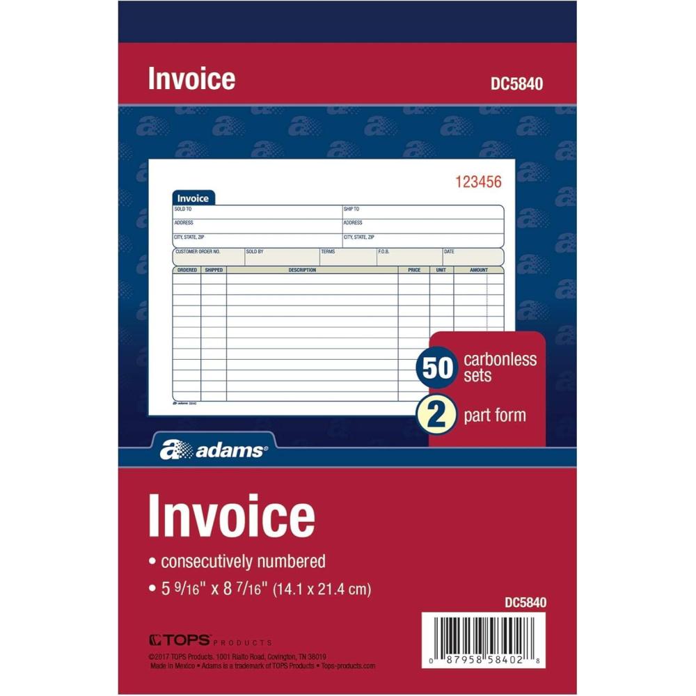 imageAdams Invoice Book 2Part Carbonless 5916 x 8716 Inches 50 Sets per Book DC5840Invoice Book