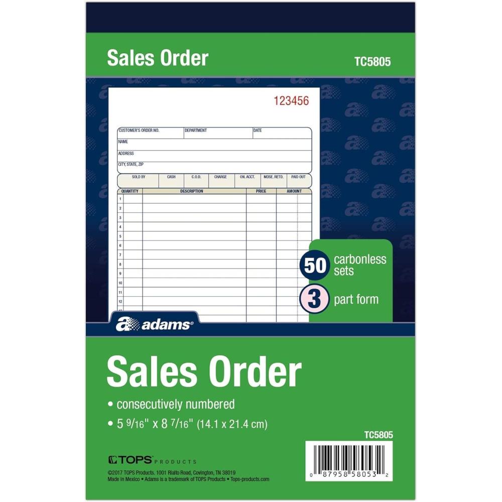 imageAdams Sales Order Book 3Part Carbonless WhiteCanaryPink 5916quot x 8716quot 50 Sets TC58051 Count Pack of 1