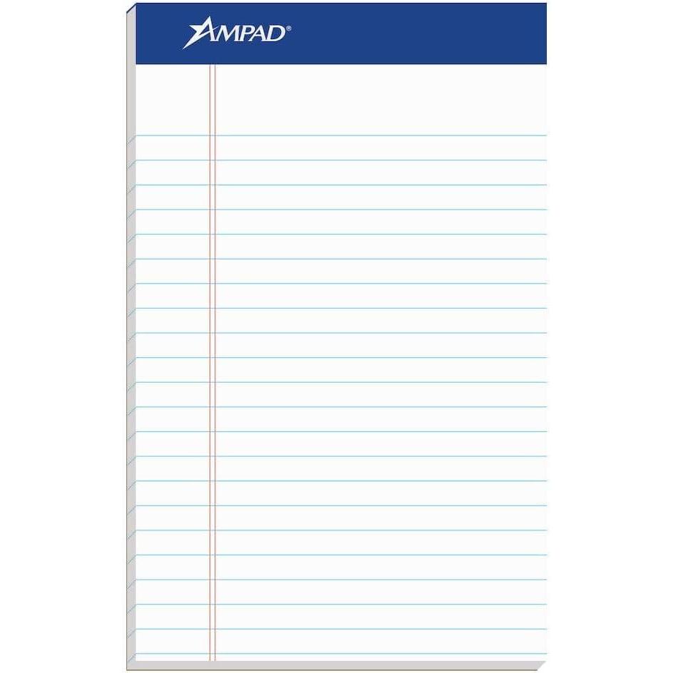 imageAmpad 5 x 8 Legal Pad Medium Rule Writing Pads Red Margin White 50 Sheets per Writing Pad 12 Pack 20304