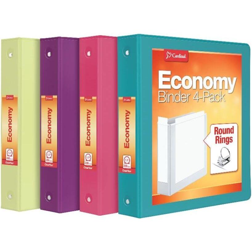 imageCardinal 3 Ring Binders Binders for School and Office Durable 15 Inch Round Rings Holds 350 Sheets ClearVue Presentation View NonStick Assorted Pastel Colors 4 Pack 79552Bright Colors