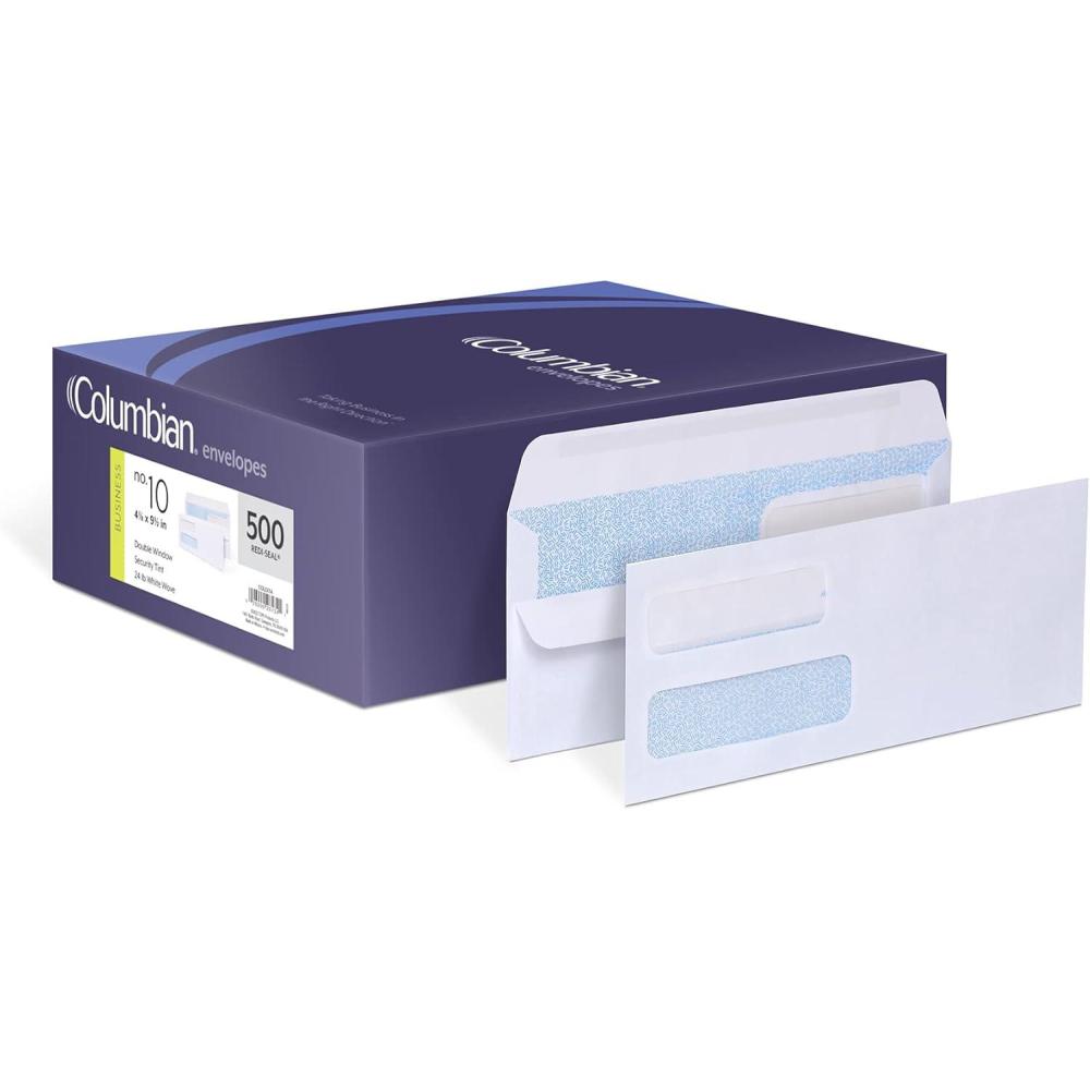 imageColumbian 10 DoubleWindow SelfSeal Security Envelopes For Business Statements Invoices 418quot x 912quot White 24lb 500 Per Box COLO134One Size