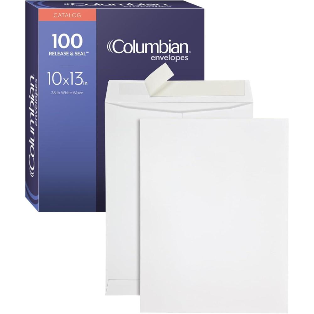 imageColumbian 10 x 13 Catalog Envelopes with Self Seal Closure 28 lb White Wove for Mailing Flat Letter Size Documents or Photos 100 Per Box COLO336Large