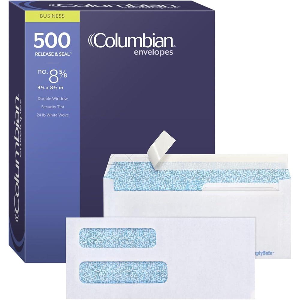 imageColumbian 9 Security Envelopes 500Box Double Window 378quot x 878quot Release ampamp Seal Self Seal SimplySafe Tamper Evident White COLO1838 58
