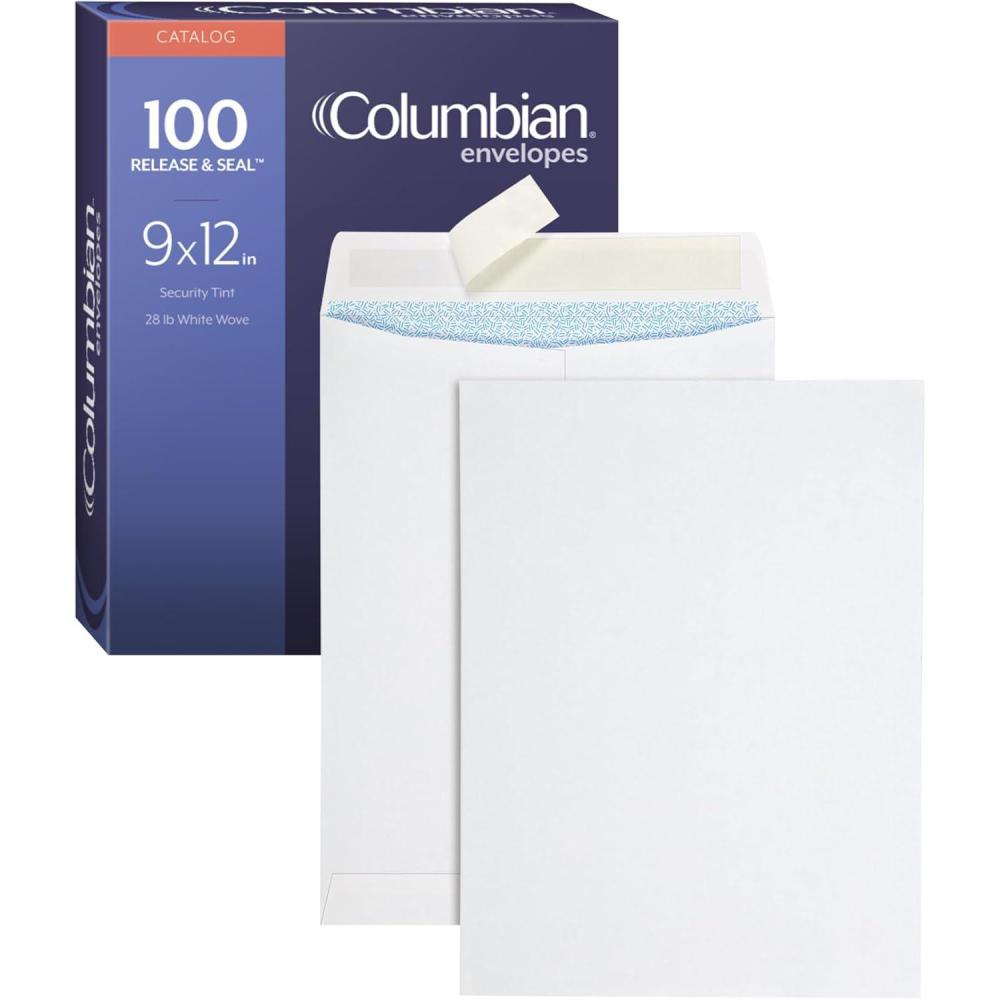 imageColumbian 9 x 12 Catalog Envelopes Self Seal Closure 28 lb White Wove for Mailing Flat Letter Size Documents 100 Per Box COLO342Large