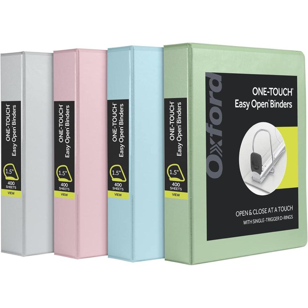 imageOxford 3 Ring Binders 2 inch ONETouch Easy Open D Rings 3Sided View Binder Covers Binders for School Xtralife Hinge NonStick PVCFree Natural Pastel 530Sheet Capacity 4 Pack 7992315 Inch