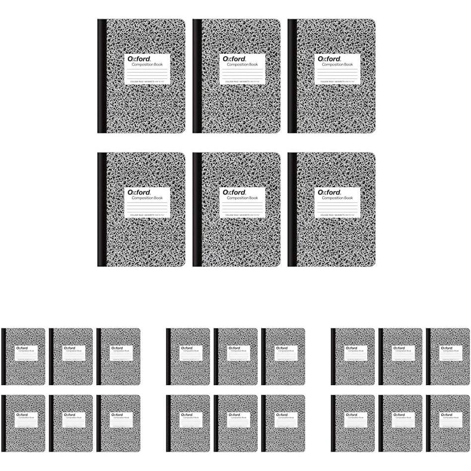imageOxford Composition Notebook 6 Pack College Ruled Paper 934 x 712 Inches 100 Sheets Assorted Marble Covers 2 Each Blue Green Red 63763Black