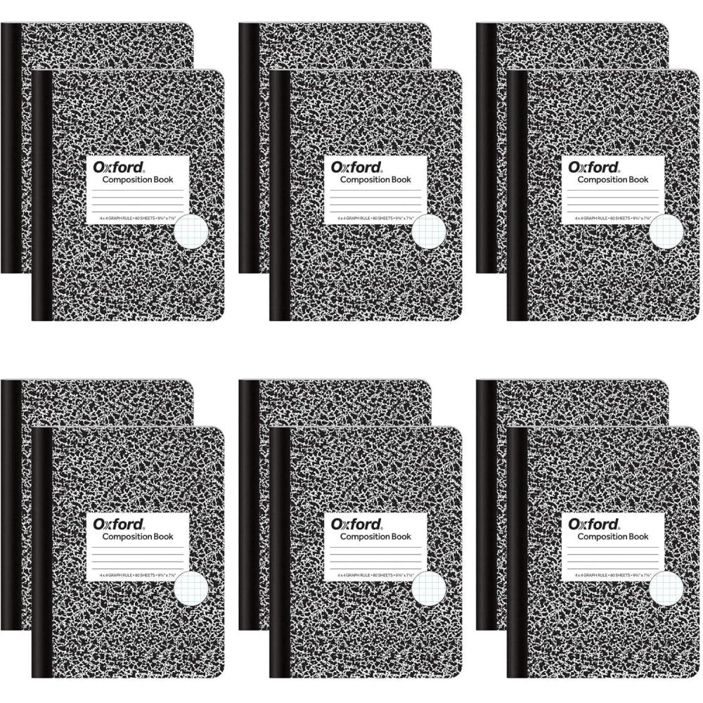 imageOxford Composition Notebooks Graph Ruled Paper 934quot x 712quot Black Marble Covers 80 Sheets 12 per Pack 63786