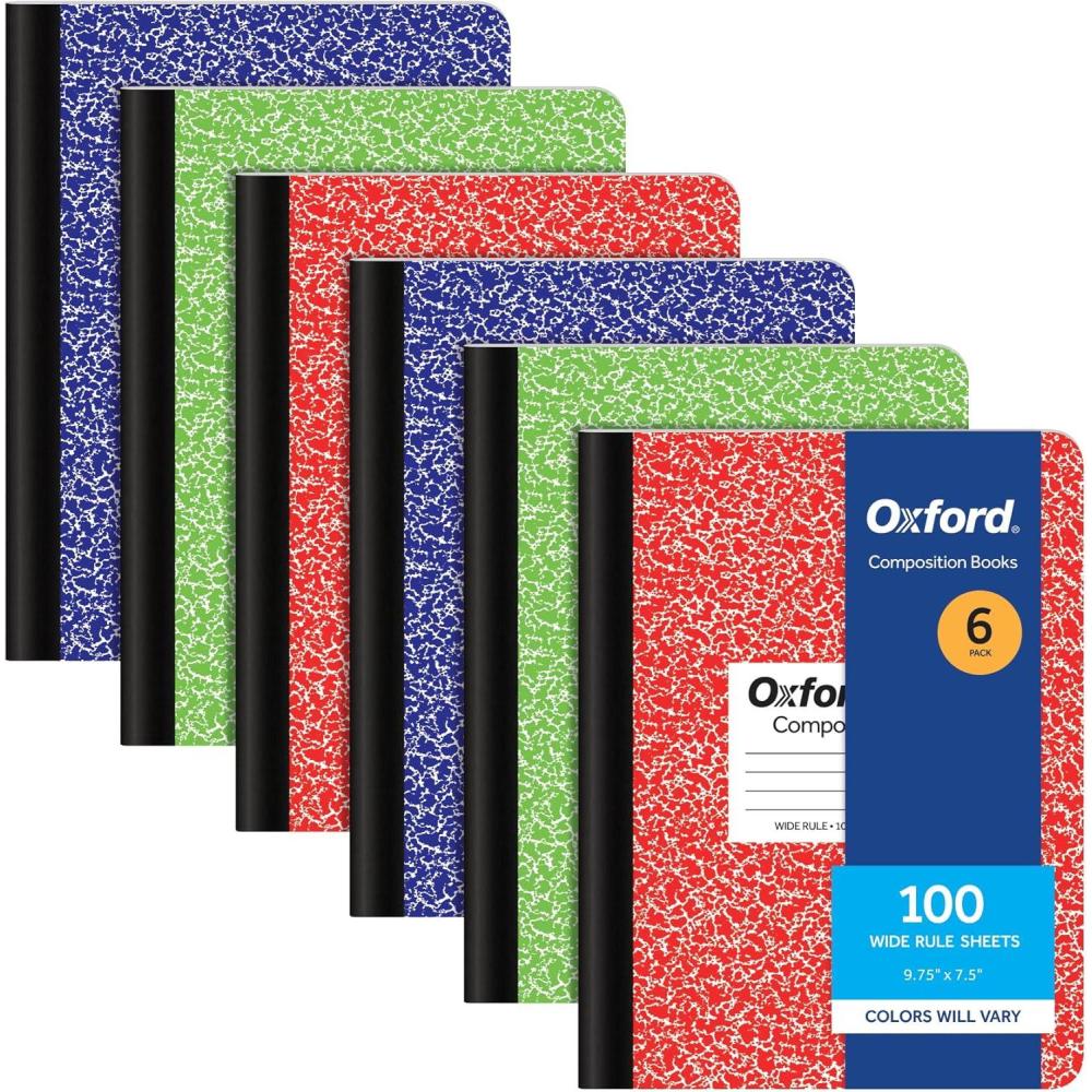 imageOxford Composition Notebooks Wide Ruled Paper 934 x 712 Inches 100 Sheets Black 6 Pack 63764Assorted