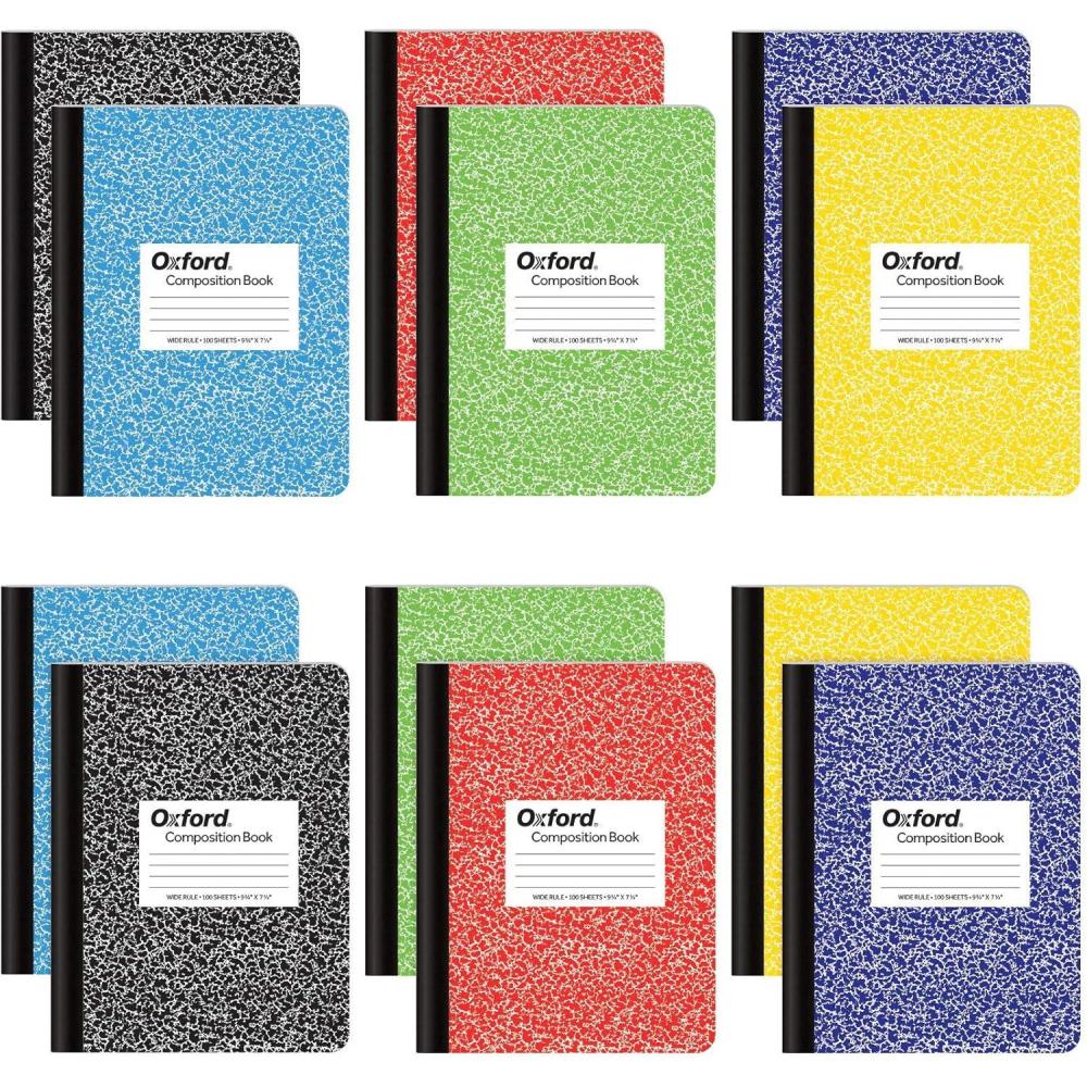 imageOxford Composition Notebooks Wide Ruled Paper 934quot x 712quot Assorted Marble Covers 100 Sheets 12 per Pack Colors May Vary 63794