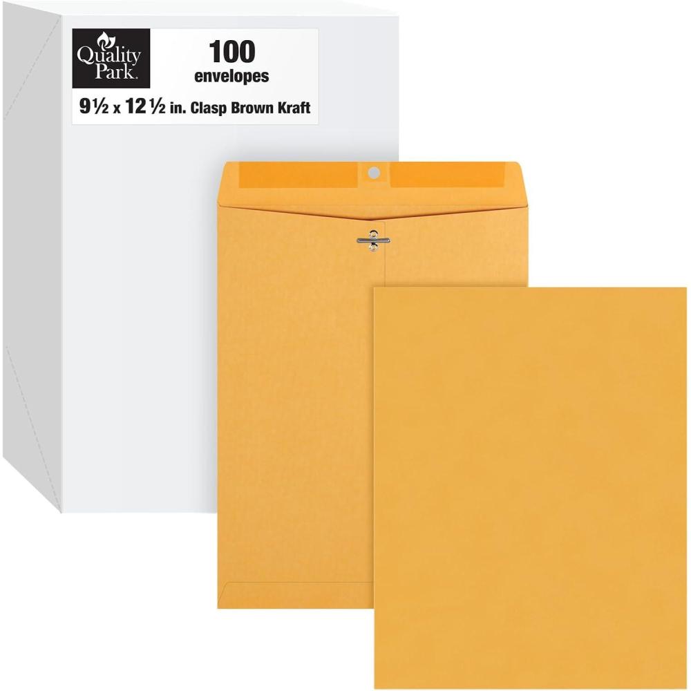 imageQuality Park 12 x 1512 Clasp Envelopes Clasp and Gummed Closures for Oversized Papers Drawings or Posters 32 lb Kraft Paper 100Box QUA3781095 x 125