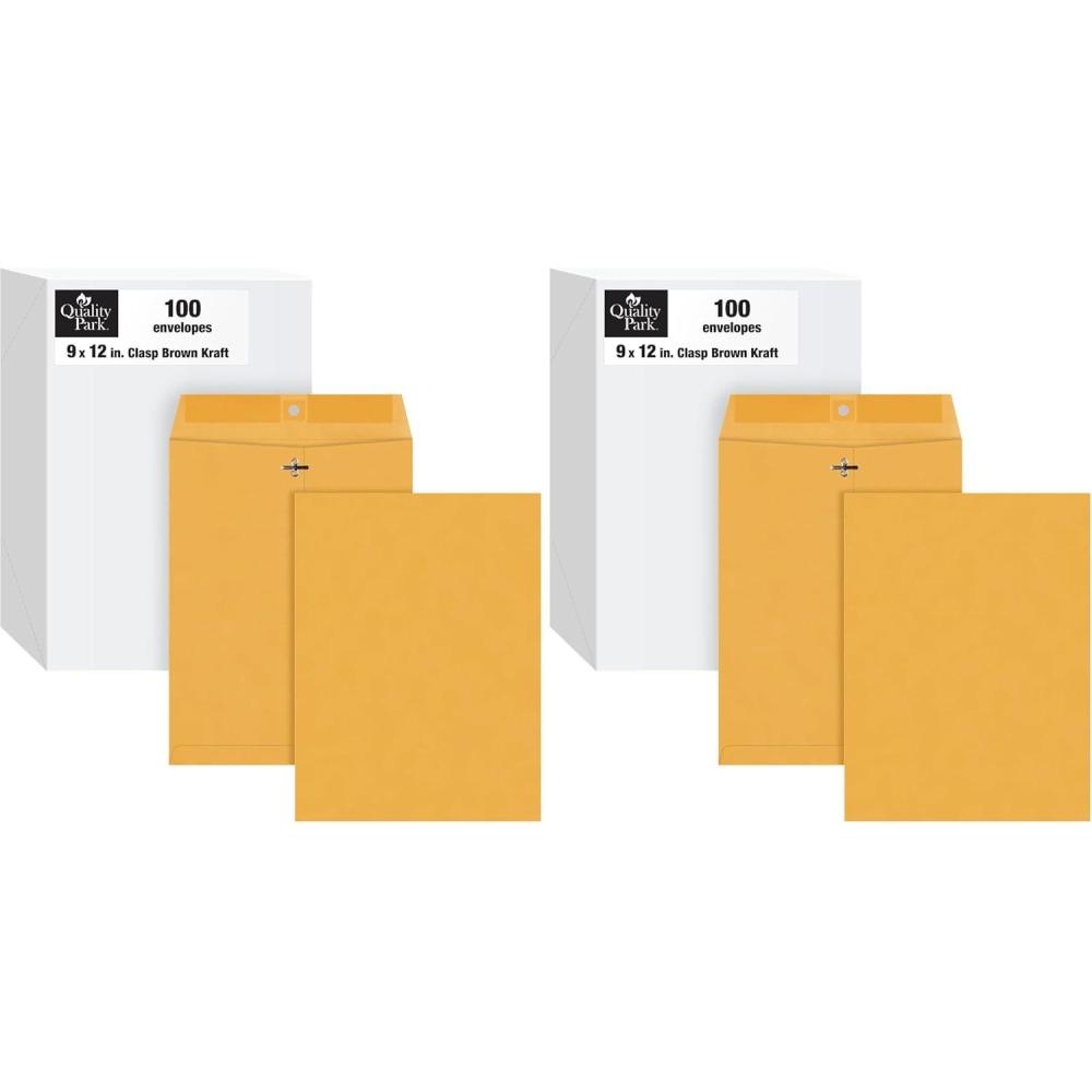 imageQuality Park 9 x 12 Clasp Envelopes Clasp and Gummed Closures for Storing or Mailing Extra HeavyDuty 32 lb Kraft Paper 100 per Box QUA37790100 Count Pack of 2