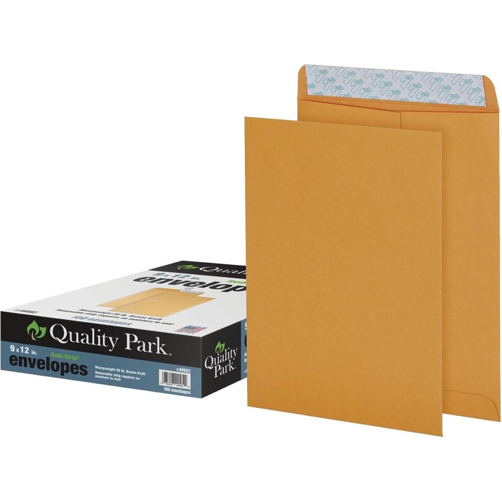 imageQuality Park 9quot x 12quot SelfSeal Catalog Envelopes for Mailing Organizing and Storage Brown Kraft Heavy 28lb Paper 100 Per Box QUA44562100 Count Pack of 1
