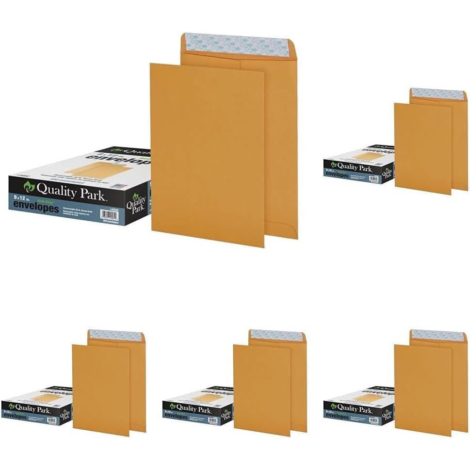 imageQuality Park 9quot x 12quot SelfSeal Catalog Envelopes for Mailing Organizing and Storage Brown Kraft Heavy 28lb Paper 100 Per Box QUA44562100 Count Pack of 5
