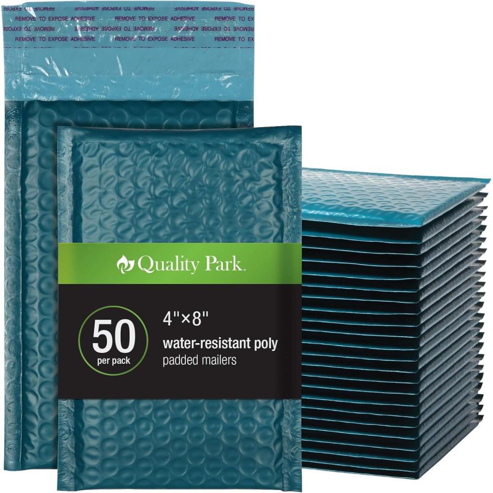 imageQuality Park Bubble Mailers 6 x 9 Inch White Poly Mailers Padded Envelopes Shipping Envelopes Water Resistant Self Seal 50 Per Box QUA85856 PlasticBlue