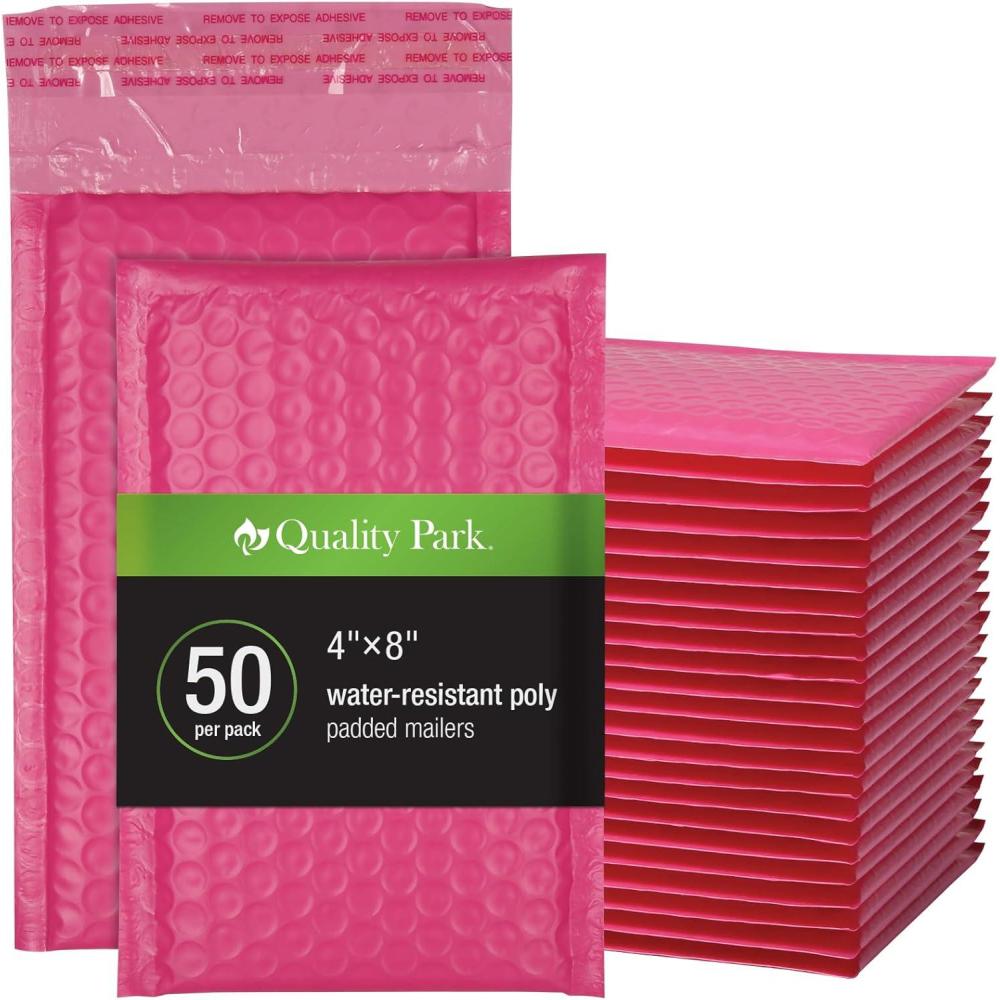 imageQuality Park Bubble Mailers 6 x 9 Inch White Poly Mailers Padded Envelopes Shipping Envelopes Water Resistant Self Seal 50 Per Box QUA85856 PlasticPink