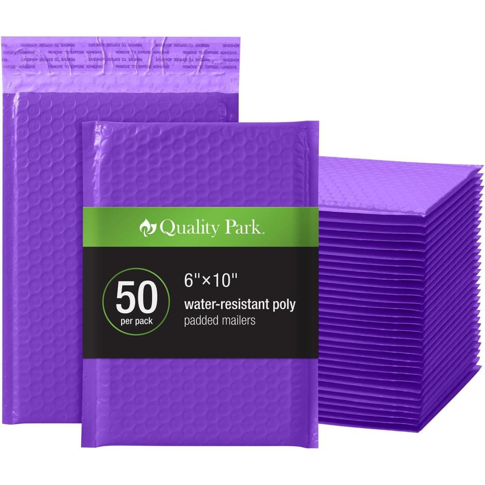 imageQuality Park Bubble Mailers 6 x 9 Inch White Poly Mailers Padded Envelopes Shipping Envelopes Water Resistant Self Seal 50 Per Box QUA85856 PlasticPurple
