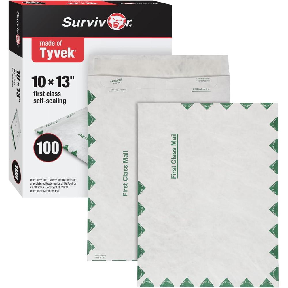imageQuality Park R1590 Survivor Tyvek USPS First Class Mailer 10 x 13 White Pack of 10010 x 13