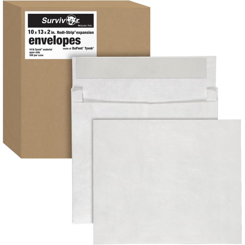 imageQuality Park Survivor 10x13 Inch Catalog Envelopes made with 18 lb DuPont Tyvek Expands 2quot Peel and Seal Self Seal White 100Box QUAR4610