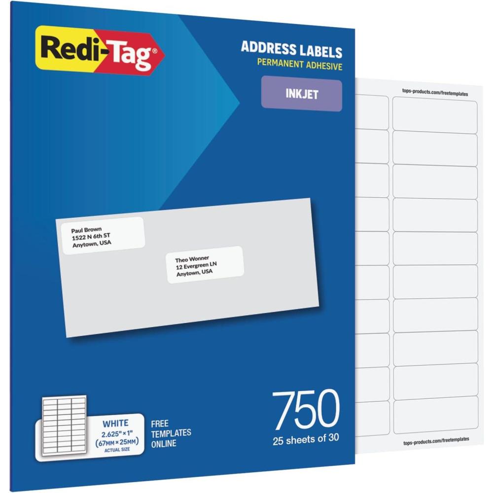 imageRediTag Address Labels 750 Blank 25 Sheets of 30 1quot x 2625quot for Inkjet and Laser Printers Free Online Templates 1009573Inkjet Labels 1 x 258