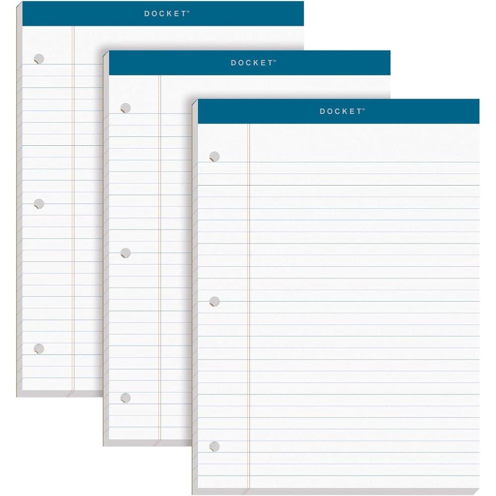 imageTOPS Docket Writing Pads 812quot x 1134quot Legal Rule White Paper 3Hole Punched 100 Sheets 3 Pack 63393812 x 1134