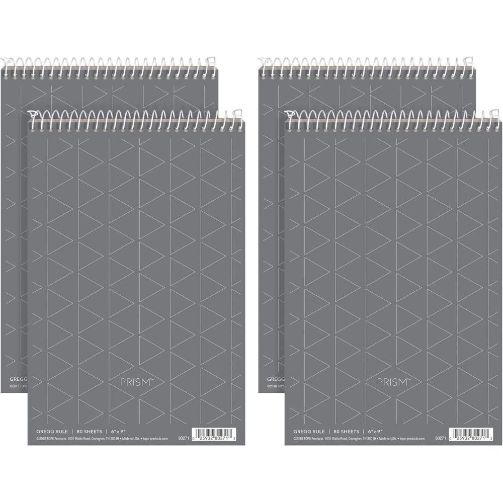 imageTOPS Prism Steno Books 6quot x 9quot Gregg Rule Gray Paper 80 Sheets Perforated 4 Pack 80274Gray