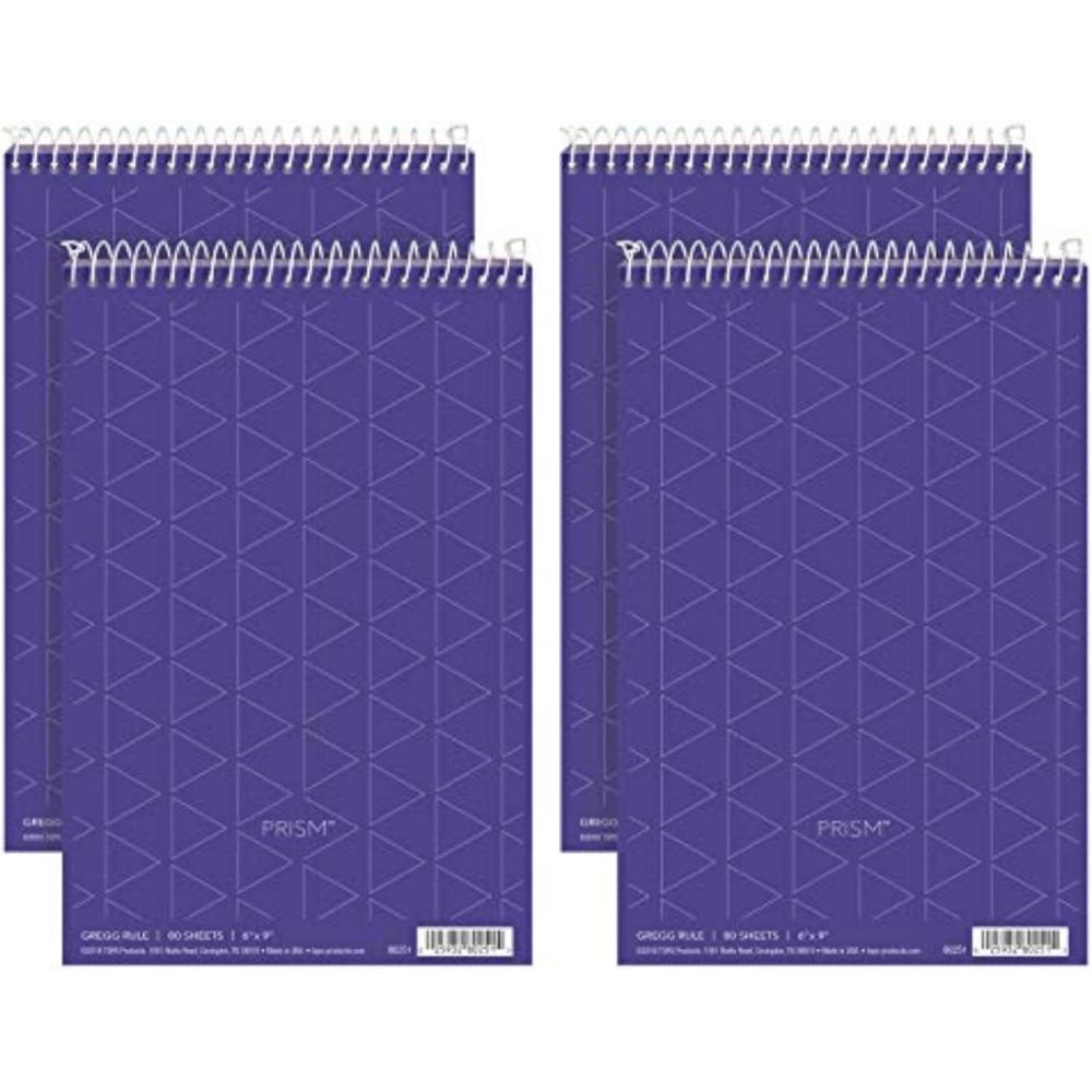 imageTOPS Prism Steno Books 6quot x 9quot Gregg Rule Gray Paper 80 Sheets Perforated 4 Pack 80274Purple