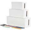 Oxford Cable Management Boxes, 3 Pack, Small, Medium, Large, 15 Cable Ties (Hook & Loop, Silicone,Twist Ties), Power Strip Organizer, White (27800)