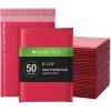Quality Park Bubble Mailers, 6 x 9 Inch, White Poly Mailers, Padded Envelopes, Shipping Envelopes, Water Resistant, Self Seal, 50 Per Box (QUA85856), Plastic(Red)
