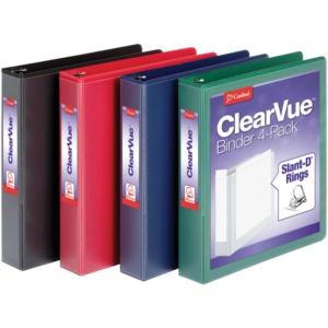 Cardinal 1.5 Inch 3 Ring Binder,Binder for School and Office, Durable D Ring, Assorted Colors, Black, Red, Blue, Green 4 Pack, Holds 375 Sheets (29300)