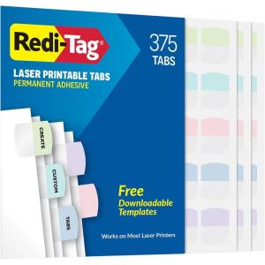 Redi-Tag Laser Printable Tabs, Permanent Index Tabs, Customizable Adhesive Labels, Assorted Pastel Colors, 1.125″ x 1.25″, 375 Per Pack (1006791)(Pastel)