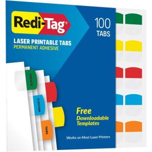 Redi-Tag Laser Printable Tabs, Permanent Index Tabs, Customizable Adhesive Labels, Assorted Pastel Colors, 1.125″ x 1.25″, 375 Per Pack (1006791)(Primary)