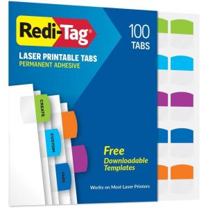 Redi-Tag Laser Printable Tabs, Permanent Index Tabs, Customizable Adhesive Labels, Assorted Pastel Colors, 1.125″ x 1.25″, 375 Per Pack (1006791)(Tropical)