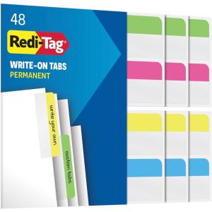 Redi-Tag Write On Tabs, Removable Index Tabs, Customizable Adhesive Labels, 4 Assorted Colors: Yellow, Green, Pink, Blue, 0.7″ x 2″, 48 Per Pack (B33248)(48 Count (Pack of 1))