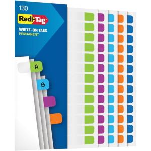 Redi-Tag Write-On Tabs, Permanent Adhesive Index Tabs, Assorted Primary Colors: Yellow, Orange, Red, Blue and Green, 1″ x 7/16″, 130 Pack (1009302)(Tropical)