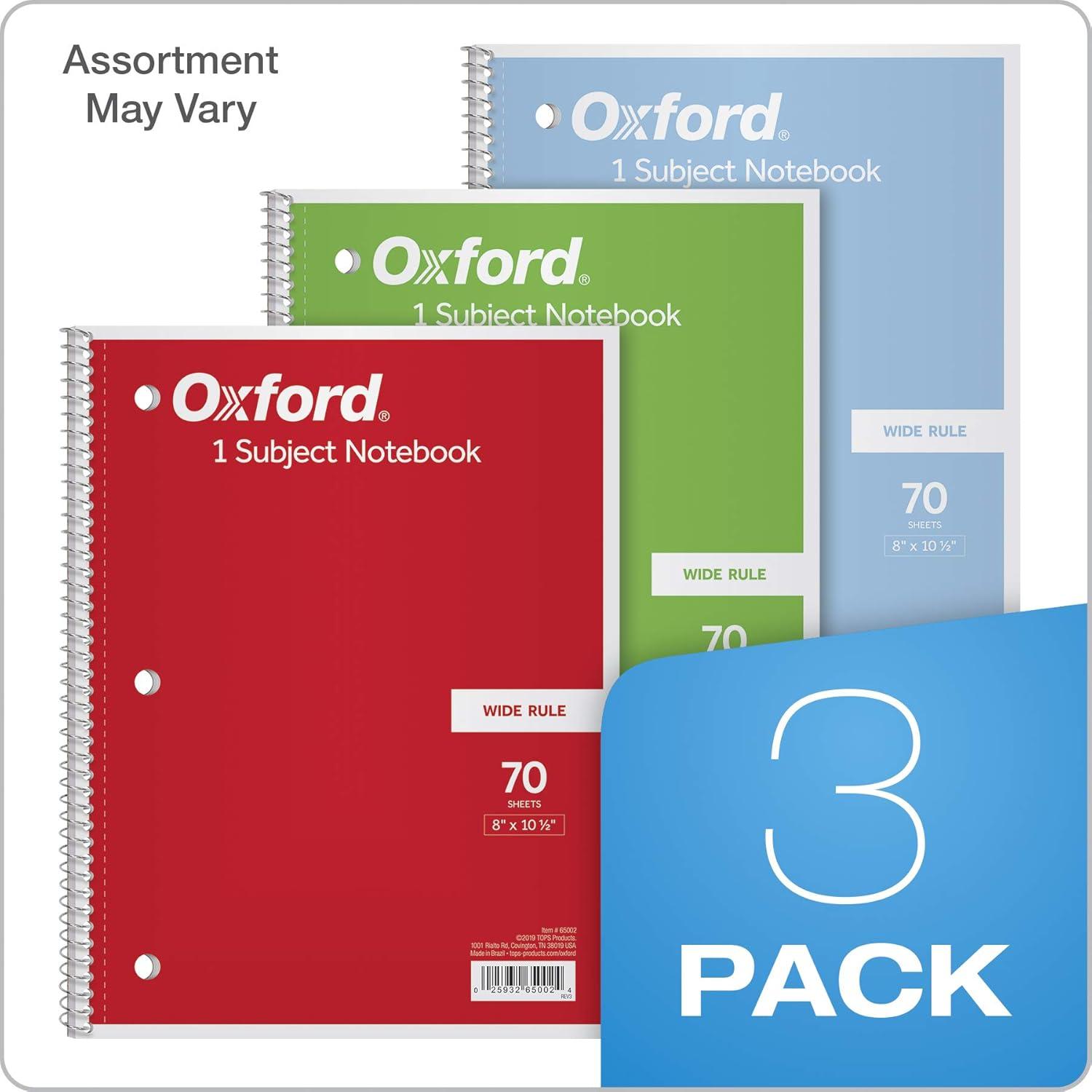 imageOxford 1Subject Notebooks School Journal 8 x 1012 Inch Wide Rule Paper 70 Sheets 3Hole Punch 3 Pack Red Blue Green Color Assortment May Vary 65029105 x 8 x 105