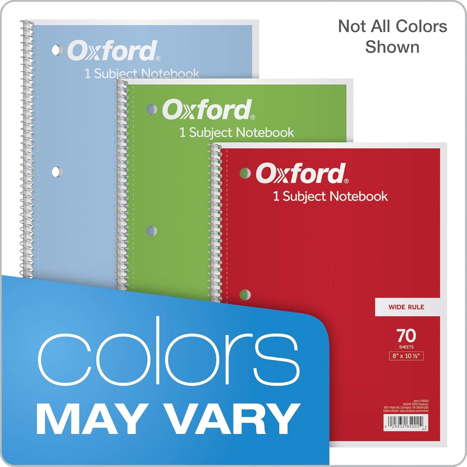 imageOxford 1Subject Notebooks School Journal 8 x 1012 Inch Wide Rule Paper 70 Sheets 3Hole Punch 3 Pack Red Blue Green Color Assortment May Vary 65029105 x 8 x 105