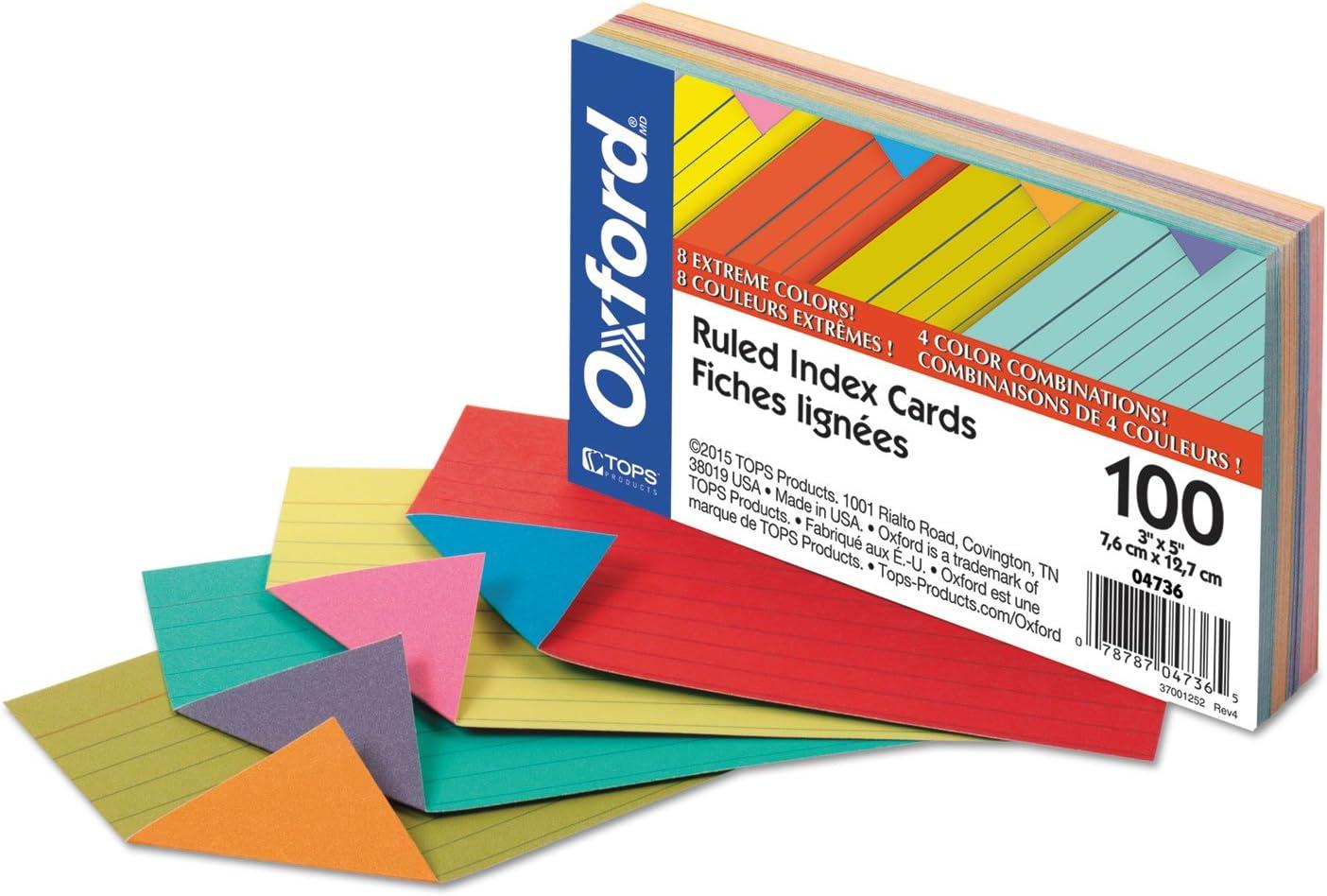 imageOxford Extreme Index Cards 3 x 5 Inches Assorted Colors 100 per pack 04736100 Count Pack of 1