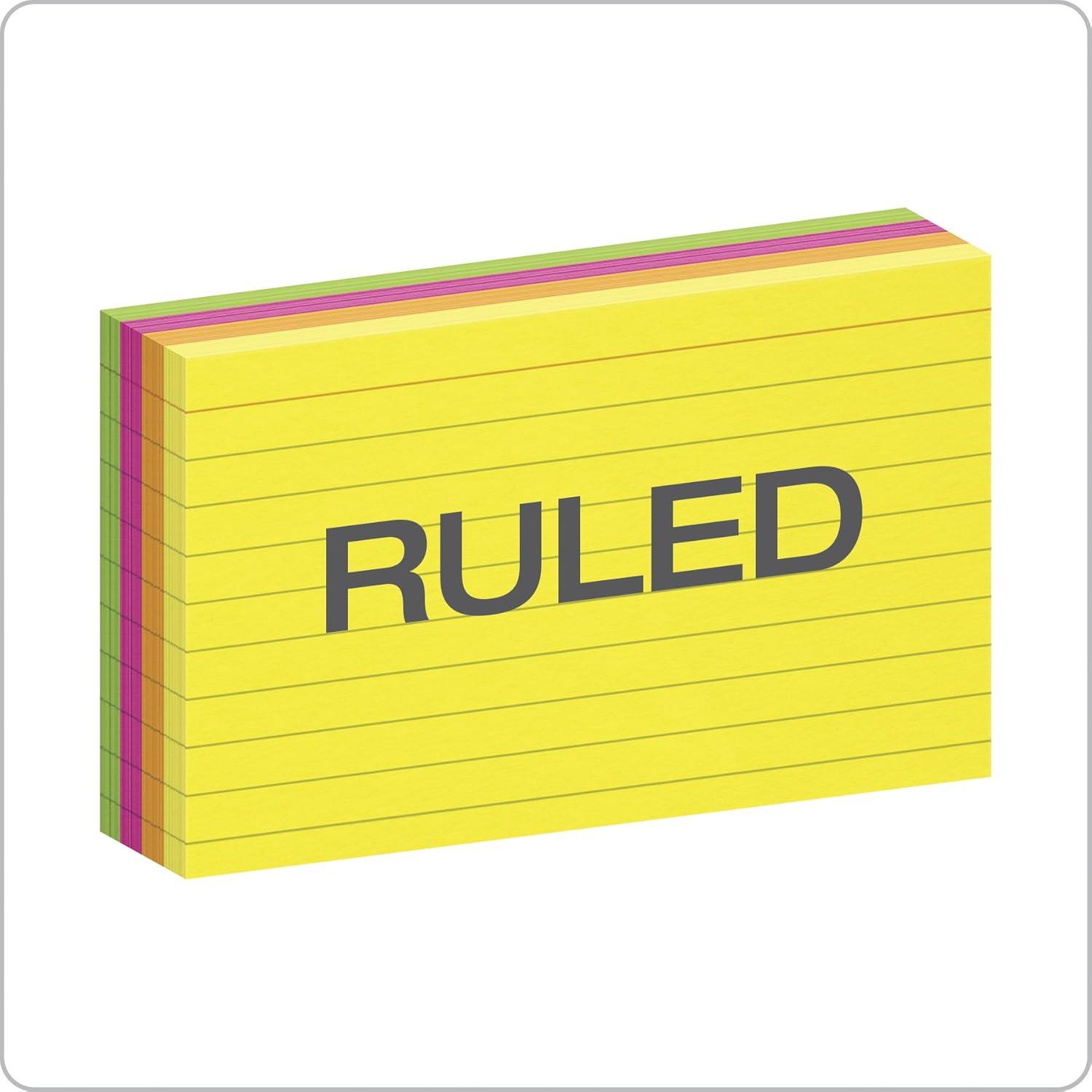 imageOxford Neon Index Cards 4quot x 6quot Ruled Assorted Colors 100 Per Pack 99755EE3 x 5