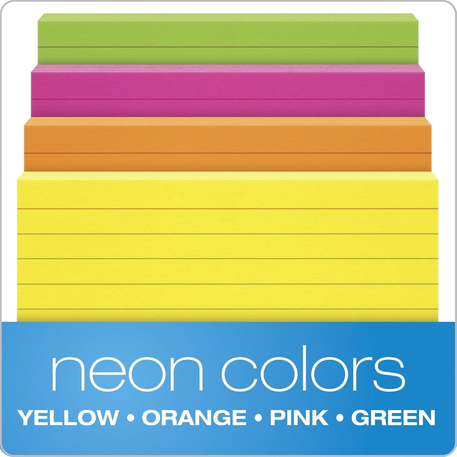 imageOxford Neon Index Cards 4quot x 6quot Ruled Assorted Colors 100 Per Pack 99755EE4 x 6