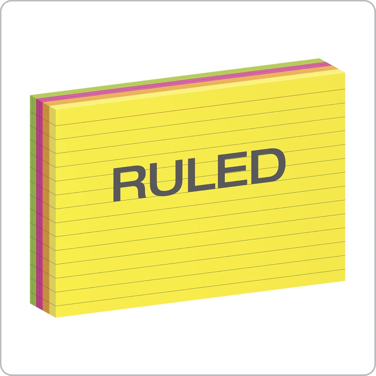 imageOxford Neon Index Cards 4quot x 6quot Ruled Assorted Colors 100 Per Pack 99755EE4 x 6