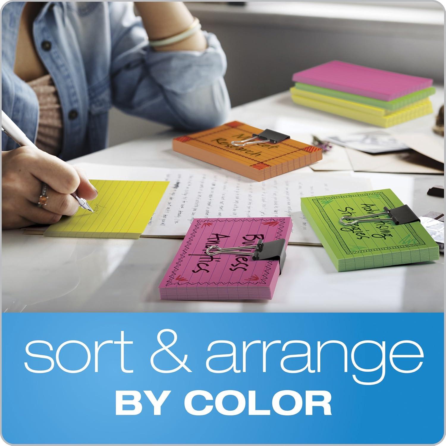 imageOxford Neon Index Cards 4quot x 6quot Ruled Assorted Colors 100 Per Pack 99755EE4 x 6